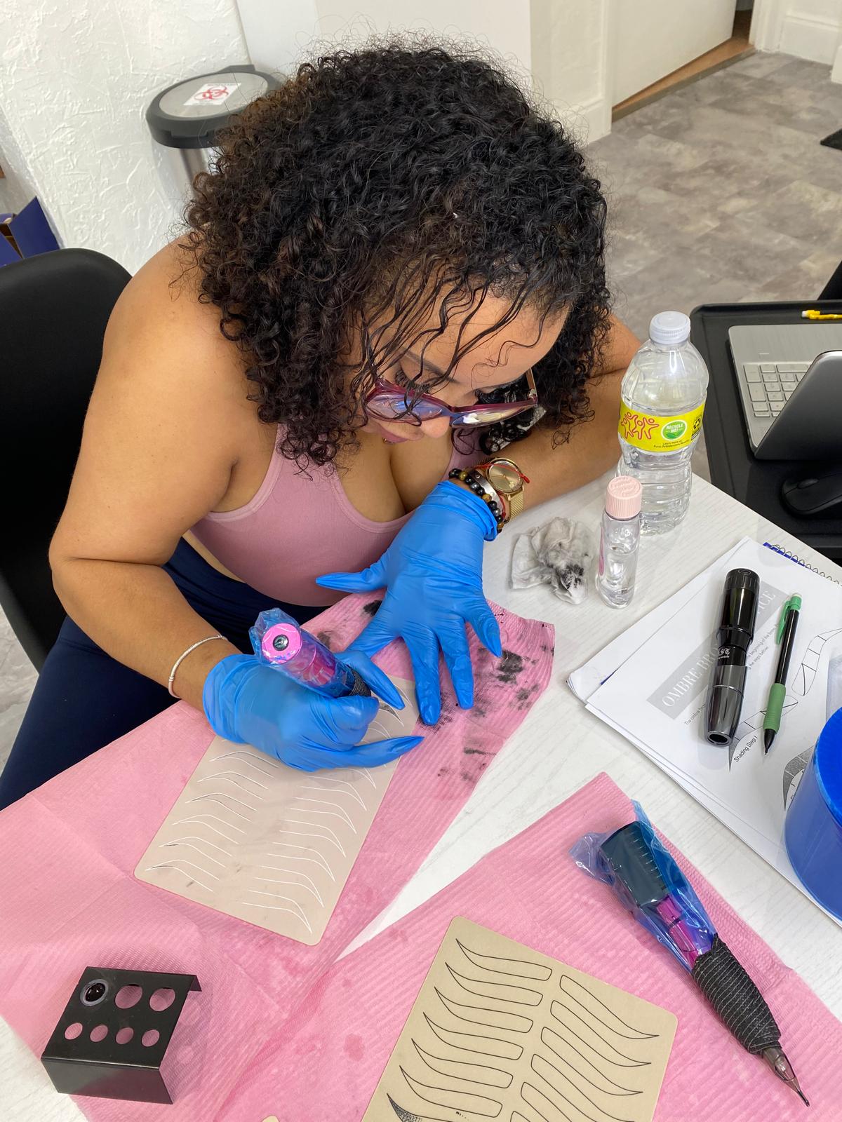 Hands-on practice during the 2-day Ombre Brows training